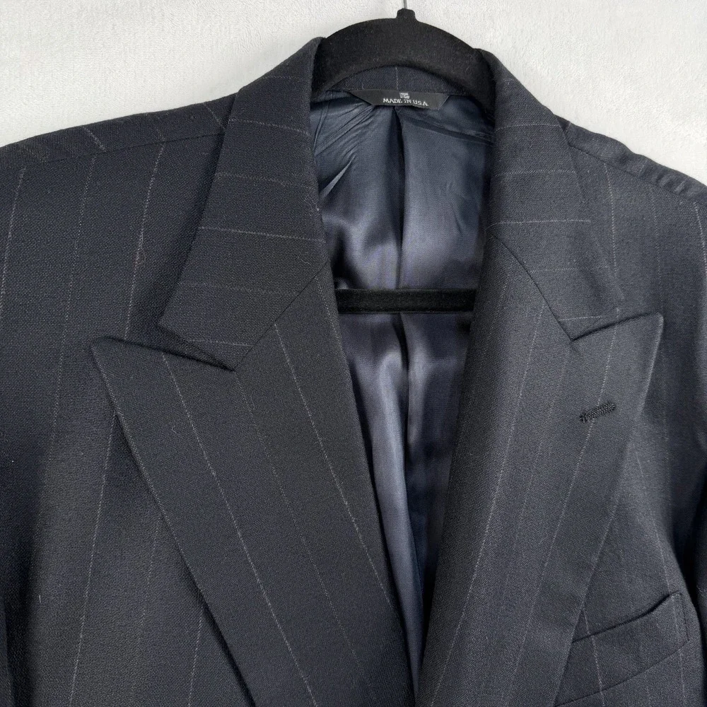 Polo University Club Ralph Lauren Double Breasted Chalk Stripe Blazer 46L Navy